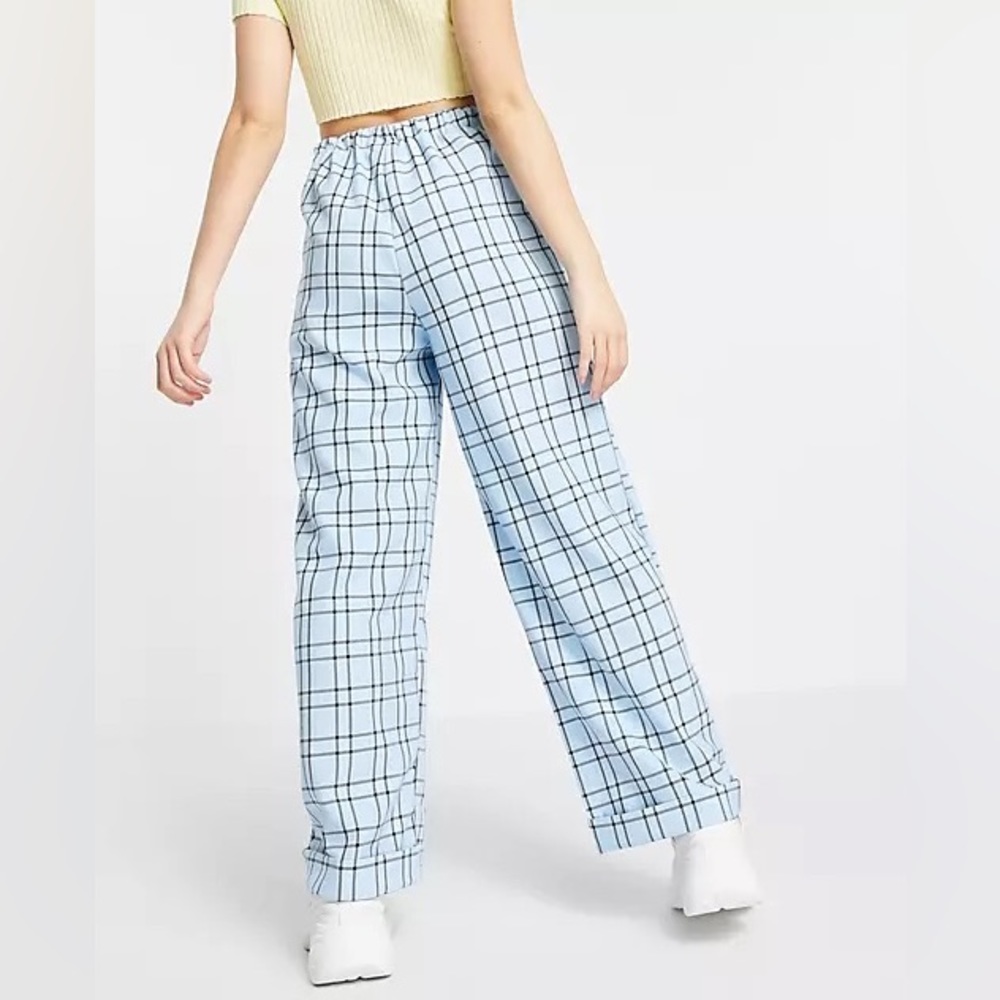 ASOS Vintage Supply Relaxed Wide-Legged Turn Up Pants in Blue Check